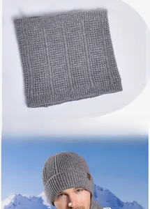 Dettagli del set cappello e scaldacollo grigio con spessa fodera in pile per l'inverno