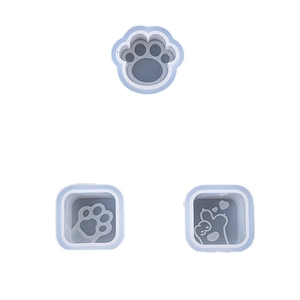 Cat paw and heart silicone resin molds for DIY jewelry making with light blue finish