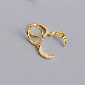 Baroque style S925 sterling silver moon drop earrings with gold finish and minimalist hoop