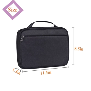 Detailed size chart showing 11.5x8.5x1.3 inches for the black fabric watch band organizer