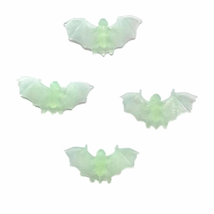 Set of four 4cm realistic plastic bats in glow-in-the-dark green for Halloween decor