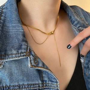Adjustable gold geometric tassel necklace in high-quality titanium steel for women