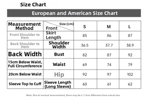 Detailed size chart for long sleeve mesh evening dress with sequins in CM