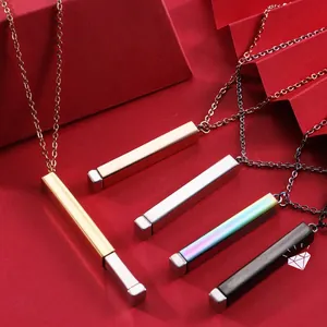 3D Bar Pendant Necklace 304 Stainless Steel Telescopic Geometric Hidden Design For Men Women Mirror Polished