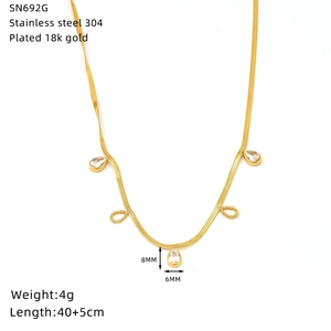Detail showing 18k gold plated stainless steel necklace with teardrop zircon pendant
