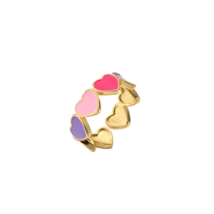 Minimalist gold plated enamel heart ring with colorful pink and purple aesthetic