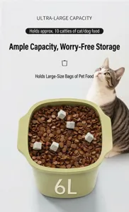 Green 6L pet food storage container with cat model and dried freeze snacks inside