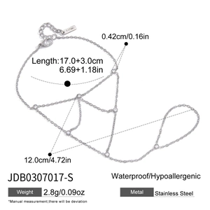 Bracelet bague en acier inoxydable argenté avec nœuds en zircon et mesures détaillées