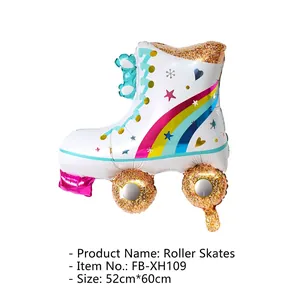 Detail of colorful roller skate foil balloon with rainbow stars and 52cm x 60cm dimensions
