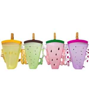 Creative fruit slice plastic water bottles with colorful straps and straws in four styles
