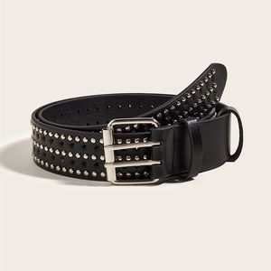 Ceinture En Cuir PU À Rivets Étoile Multi-trous Avec Boucle À Double Ardillon En Alliage Style Punk Gothique