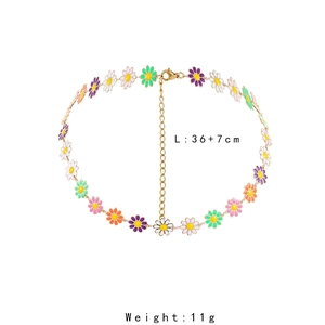 Colorful daisy choker necklace in gold finish with vibrant floral petals and lobster clasp