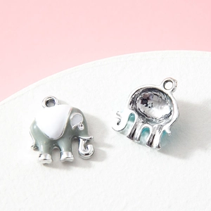 Cartoon elephant animal charms in gray and white enamel for DIY children's bracelets