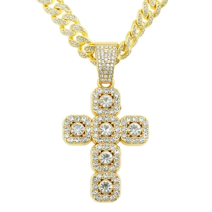 Cross Pendant Necklace Hip Hop Alloy Iced Out Rhinestone Cuban Link Chain For Men Cool Bold Streetwear Jewelry Gift