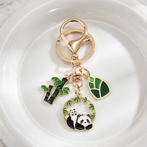 Panda Keychain Metal Alloy Enamel Bamboo Pendant Bag Charm Cute Cartoon Animal Gift Accessory