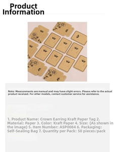 Detailed view of crown-shaped kraft paper earring display cards and product specifications