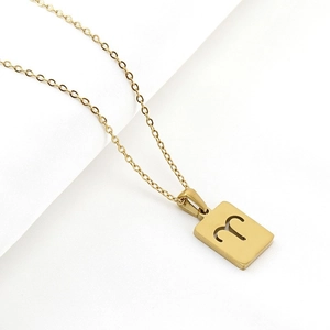 Minimalist gold Aries zodiac square hollow pendant necklace with high polished finish