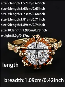 Detailed size guide and measurements chart for gold plated flower cubic zirconia ring