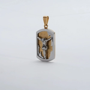 18k gold plated religious pendant necklace with Spanish Lord's Prayer and silver cross