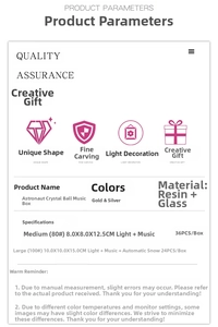 Detailed product size specifications and material chart for the astronaut crystal ball