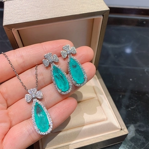Paraiba-Smaragd-Schmuckset mit tropfenförmiger Halskette und passenden Ohrringen