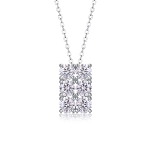 Elegant S925 silver necklace with rectangular moissanite pendant of six round cut stones