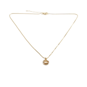 Minimalist gold plated copper smiley face necklace with colorful zircon stones on white
