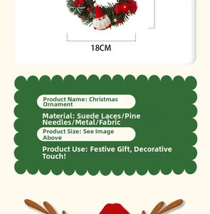 Detail showing 18cm Christmas wreath with green pine needles and Santa doll ornament