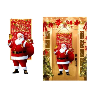 Christmas Santa Claus banner with gold bell and Merry Christmas text for door decoration