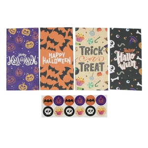 Halloween greaseproof kraft paper gift bags set with stickers in four festive colors