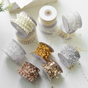 Christmas Tree Bead Garland Artificial Pearl Chain DIY Ornaments Plastic Star Snowflake Strings For Holiday Wedding Party Decor