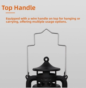 Close-up of the vintage black lantern top showing the silver metal handle for hanging
