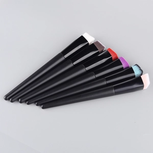 Set of 6 professional flat foundation brushes with vibrant multicolored bristles and black handles