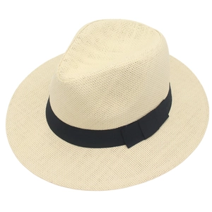 Classic cream Panama straw hat with black grosgrain ribbon for men in summer style