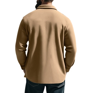 Rear view of khaki casual jacket showing premium cotton texture and curved hemline