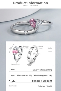 Macro detail of romantic pink heart ring for couples with polished silver finish