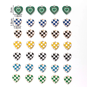 Assorted heart-shaped enamel grid pendants in 7 colors for DIY jewelry making sets