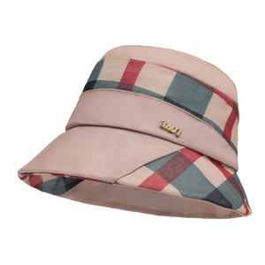 Elegant plaid bucket hat with vintage red and green pattern and gold Love metal plaque