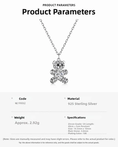 Detailed view of S925 sterling silver bear pendant with 5A cubic zirconia stones