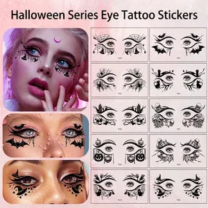 Halloween Christmas Eye Tattoo Stickers Temporary Face Makeup Waterproof Water Transfer Spider Web Bat For Party Festival