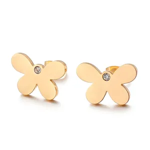 Boucles d'oreilles papillon minimalistes en acier doré 18 carats avec cristaux
