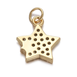 Close-up of gold star pendant charm with hollow back and polished metal finish for DIY