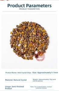 Macro view of drilled tiger eye crystal chips for DIY jewelry making 5-7mm
