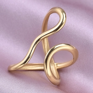 Minimalist gold 304 stainless steel open ring featuring abstract curved wire lines