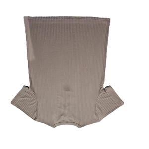 Close-up of dark brown ribbed knit fabric texture on men's slim fit V-neck T-shirt