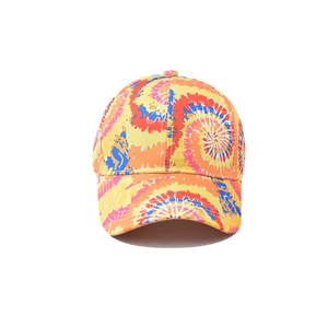 Casquette de baseball colorée en coton tie-dye avec couronne à six pans et visière courbée