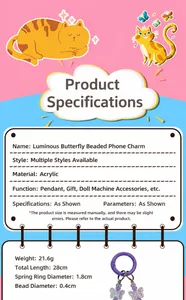 Detailed dimensions and material specs for the luminous butterfly beaded keychain