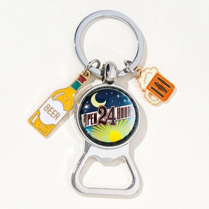 Zinc Alloy Beer Bottle Opener Keychain Portable Beverage Opener Key Ring With Multiple Charms Father's Day Gifts Party Accessory