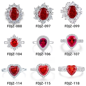 Luxurious S925 sterling silver rings with red heart and oval cut gemstones in 3x3 grid