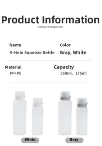 Detail view of 5-hole squeeze bottle cap design with PP PE material and capacity specs
